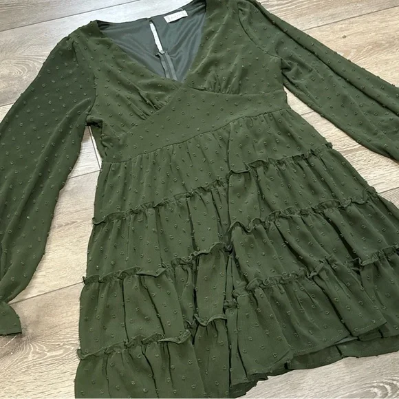 •Sold•  Altar’d State Swiss Dot Long Sleeve Tiered Mini Dress - Picture 3 of 12